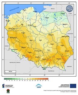 Maksymalna dobowa temperatura powietrza w I dekadzie kwietnia o prawdopodobieństwie wystąpienia 1%