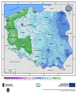 Minimalna dobowa temperatura powietrza w III dekadzie lutego o prawdopodobieństwie wystąpienia 10%