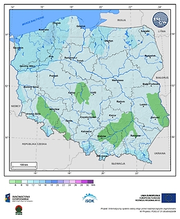 Maksymalna dobowa suma opadów atmosferycznych w I dekadzie grudnia o prawdopodobieństwie wystąpienia 5%