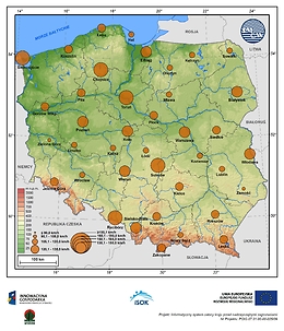 Maksymalne prędkości wiatru w porywach na wysokości 10 m npg w terenie otwartym o prawdopodobieństwie wystąpienia 1% - lato