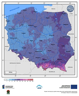 Maksymalny przyrost pokrywy śnieżnej w I dekadzie lutego o prawdopodobieństwie wystąpienia 1%