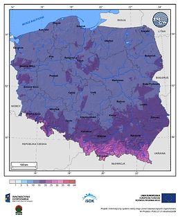 Maksymalny przyrost pokrywy śnieżnej w II dekadzie lutego o prawdopodobieństwie wystąpienia 1%