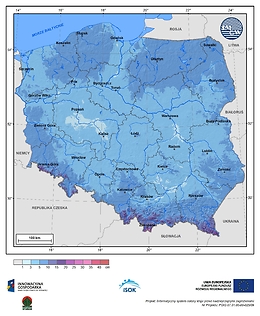 Maksymalny przyrost pokrywy śnieżnej w II dekadzie marca o prawdopodobieństwie wystąpienia 10%