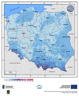 Maksymalny przyrost pokrywy śnieżnej w III dekadzie marca o prawdopodobieństwie wystąpienia 10%