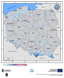 Maksymalny przyrost pokrywy śnieżnej w I dekadzie kwietnia o prawdopodobieństwie wystąpienia 25%
