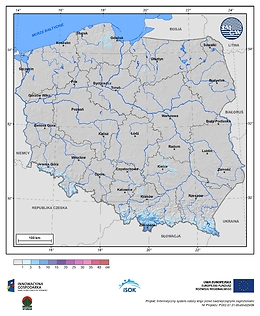 Maksymalny przyrost pokrywy śnieżnej w III dekadzie kwietnia o prawdopodobieństwie wystąpienia 25%