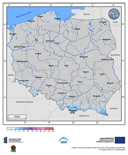 Maksymalny przyrost pokrywy śnieżnej w II dekadzie maja o prawdopodobieństwie wystąpienia 10%