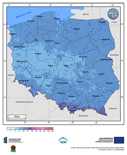 Maksymalny przyrost pokrywy śnieżnej w I dekadzie grudnia o prawdopodobieństwie wystąpienia 10%