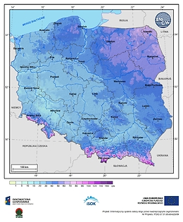 Maksymalna grubość pokrywy śnieżnej w III dekadzie lutego o prawdopodobieństwie wystąpienia 25%